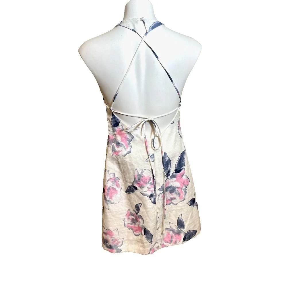 INA Strappy Mini Dress Womens Small White‎ Pink Floral Sleeveless Backless Lined